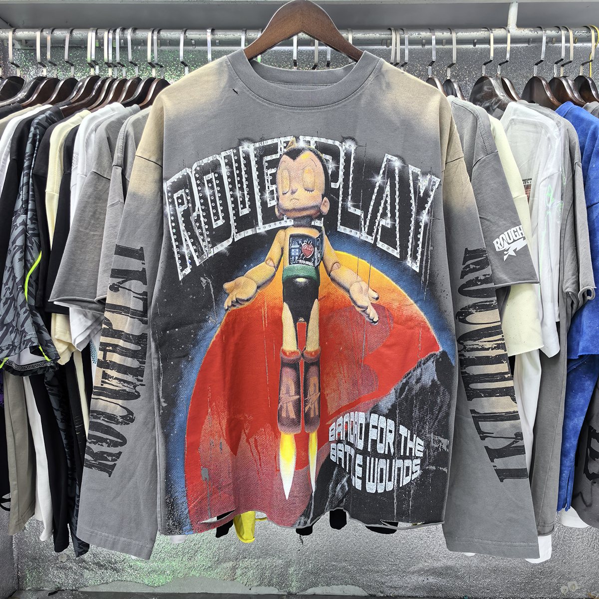 Rough Play Astro Boy Rhinestone Graphic Long-Sleeve T-Shirt