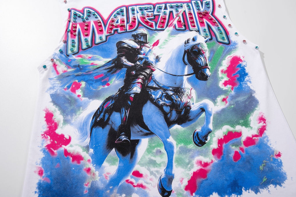 MAJESTIK Horse Rider Rhinestone Sleeveless T-Shirt