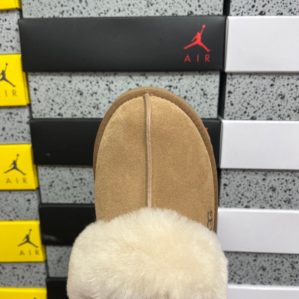 UGG Tazz Platform Slipper – Women's Sherpa-Cuff Suede Mule in Chestnut