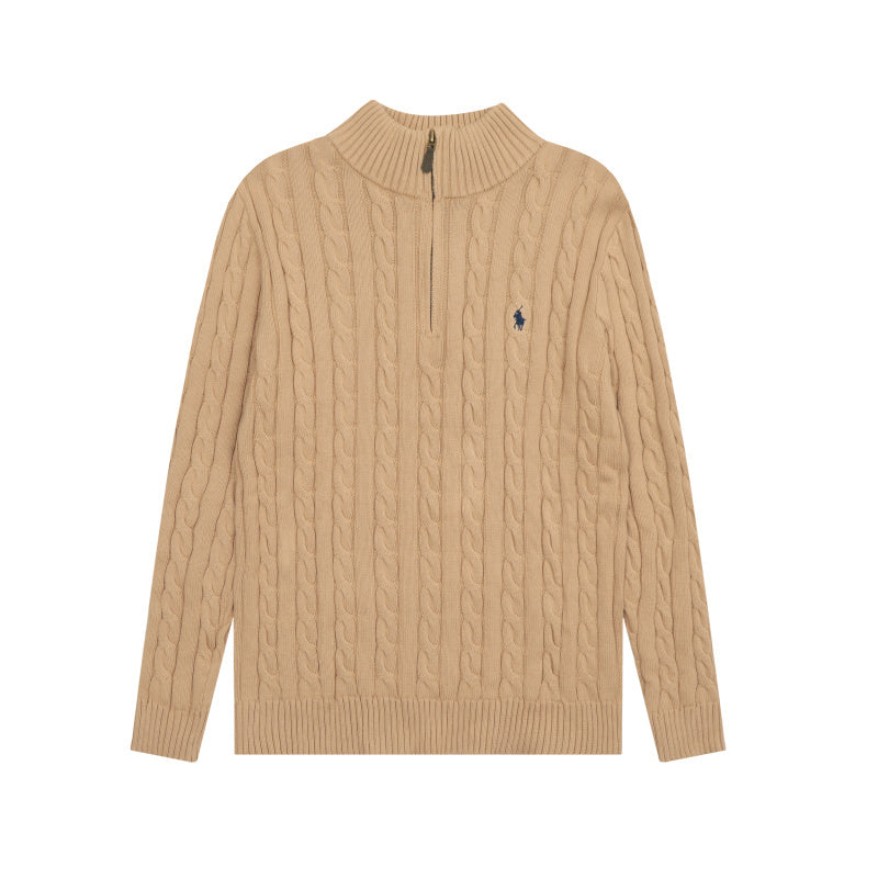 LFC18 New high-quality men's and women's ruff half zip solid pony embroidery logo Fried Dough Twists knitting sweater Clothing