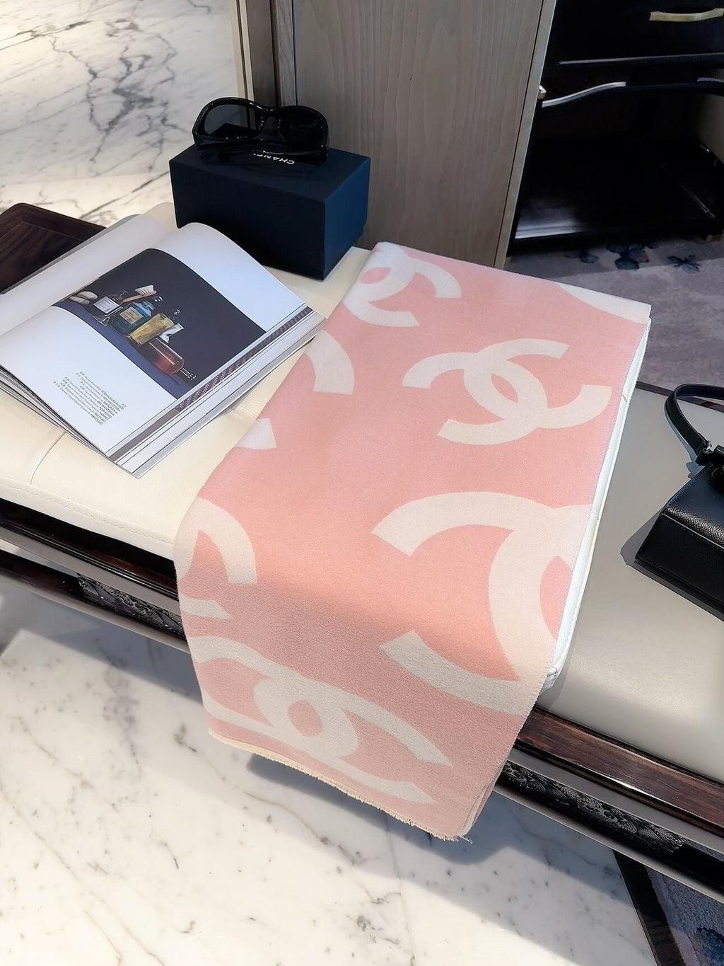 Chanel Style Oversized Logo Knit Scarf