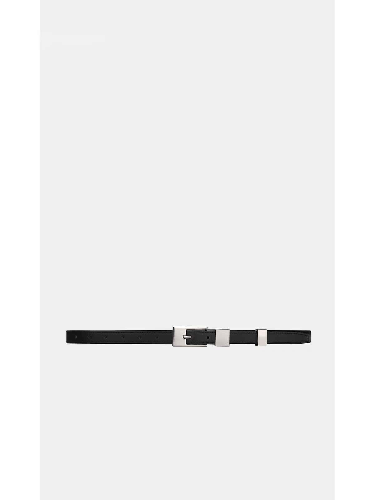 Volcano Log Slim Leather Belt Square Silver Pin Buckle Waist Belt