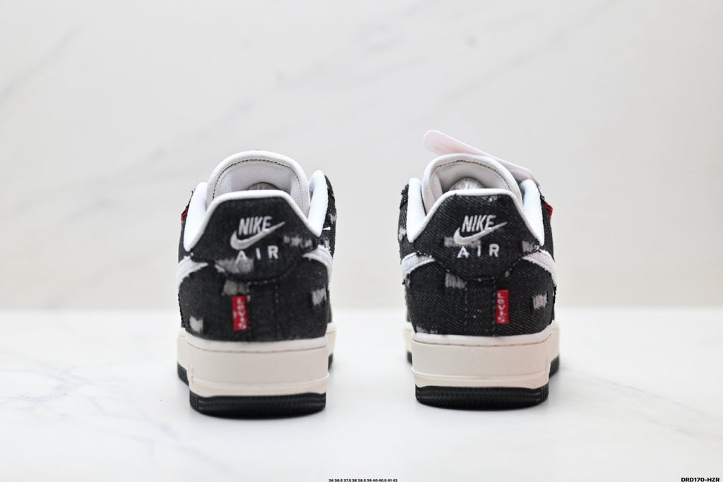 Nike Air Force 1 Low Black White Red Lace Unisex Sneakers Style 03