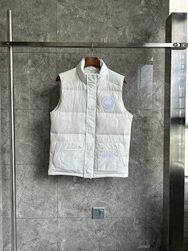 Canada Goose White Stand-Collar Puffer Vest with Patch Pockets