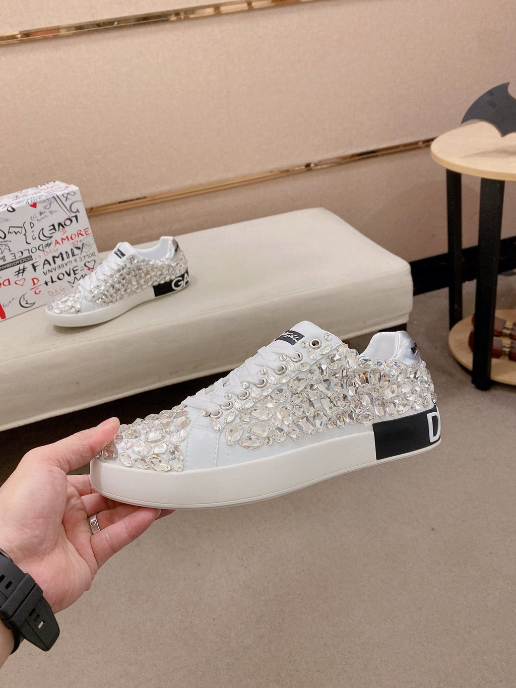 Dolce & Gabbana Crystal-Embellished Low-Top Sneakers