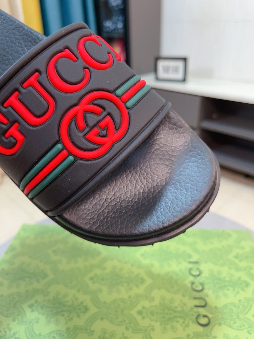 Gucci Black Red Green Striped Slide Sandals