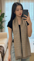 Fendi Taupe Patterned Fringed Scarf
