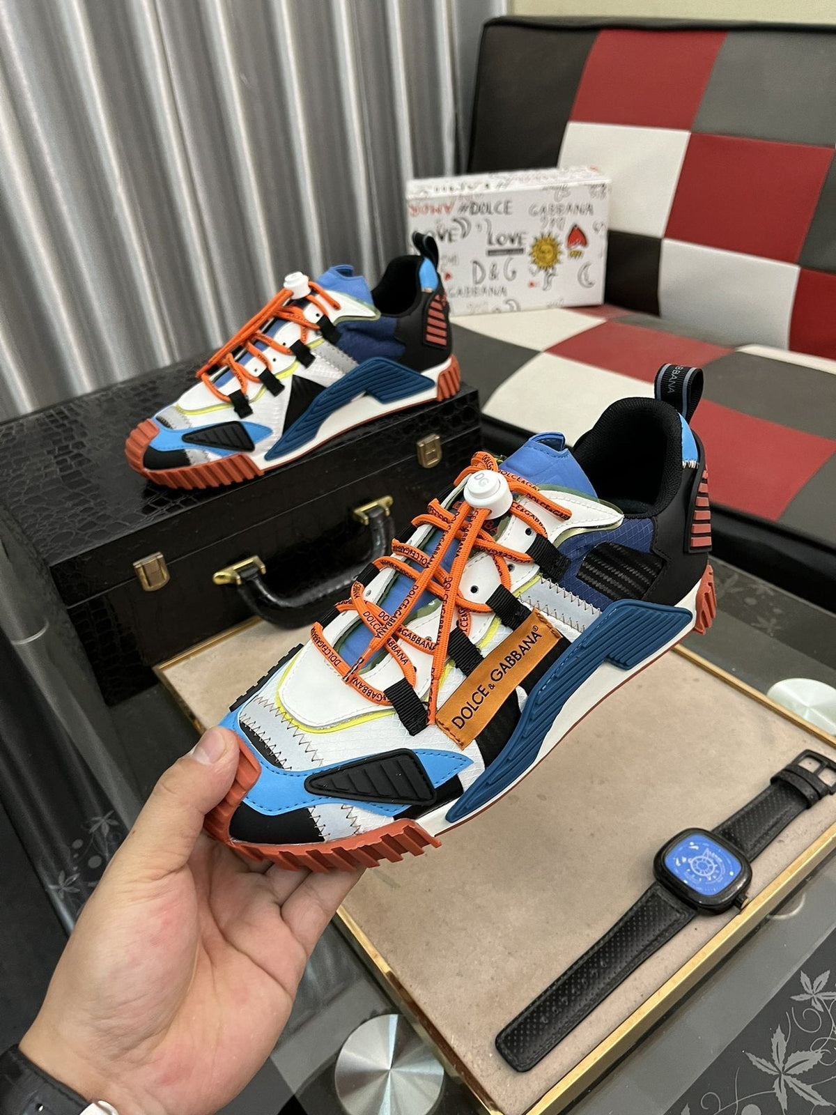 Dolce & Gabbana Colorblock Sneakers with Orange Laces