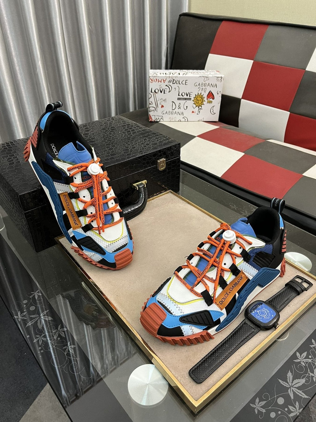Dolce & Gabbana Colorblock Sneakers with Orange Laces