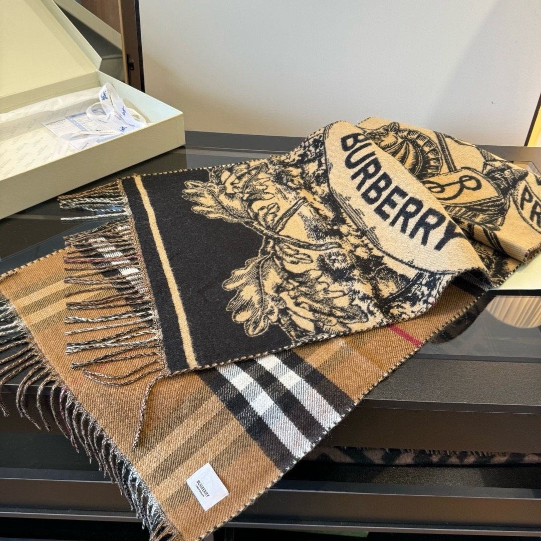 Burberry Check and Equestrian Knight Fringed Scarf