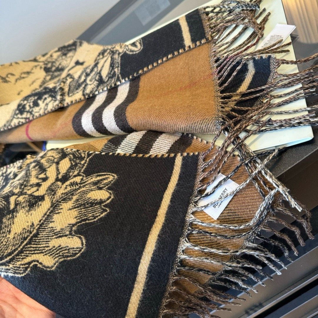 Burberry Check and Equestrian Knight Fringed Scarf