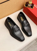 Ferragamo Black Leather Bit Loafers - Stacked Heel