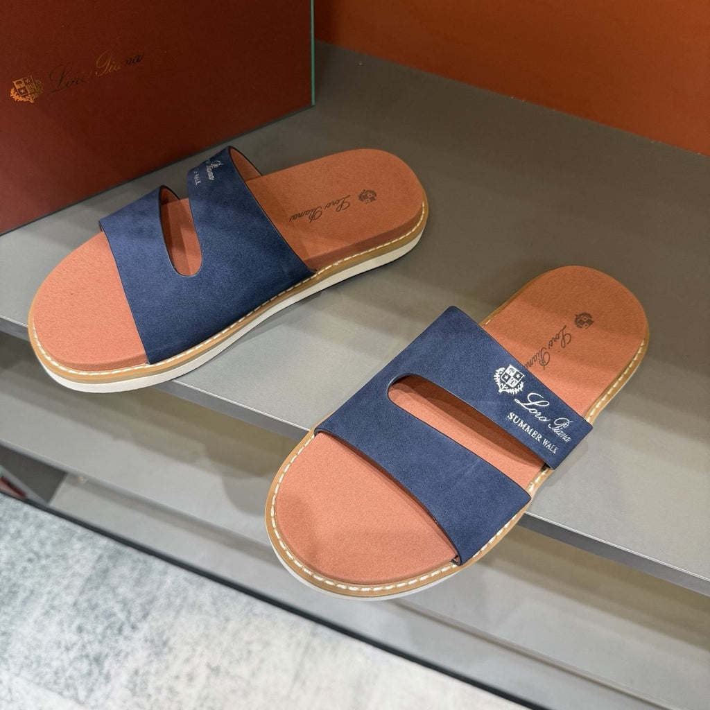 Loro Piana Navy Cutout Slide Sandals