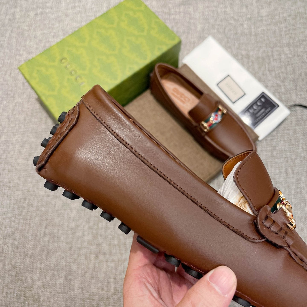 Gucci Brown Metal Hardware Loafers