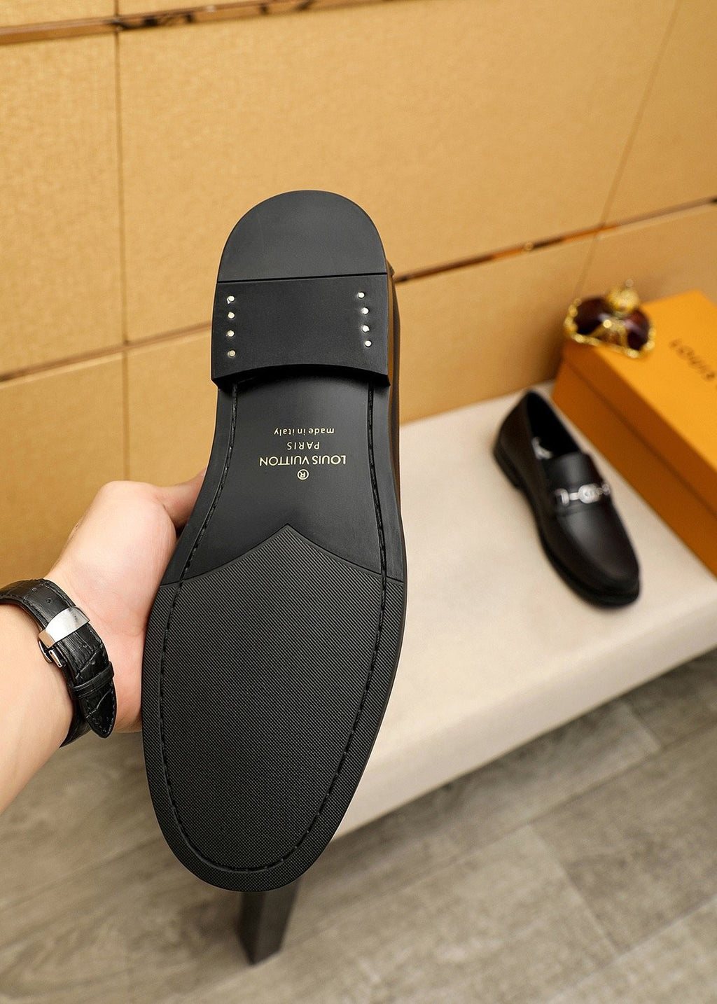 Louis Vuitton Black Textured Metal-Bit Loafers