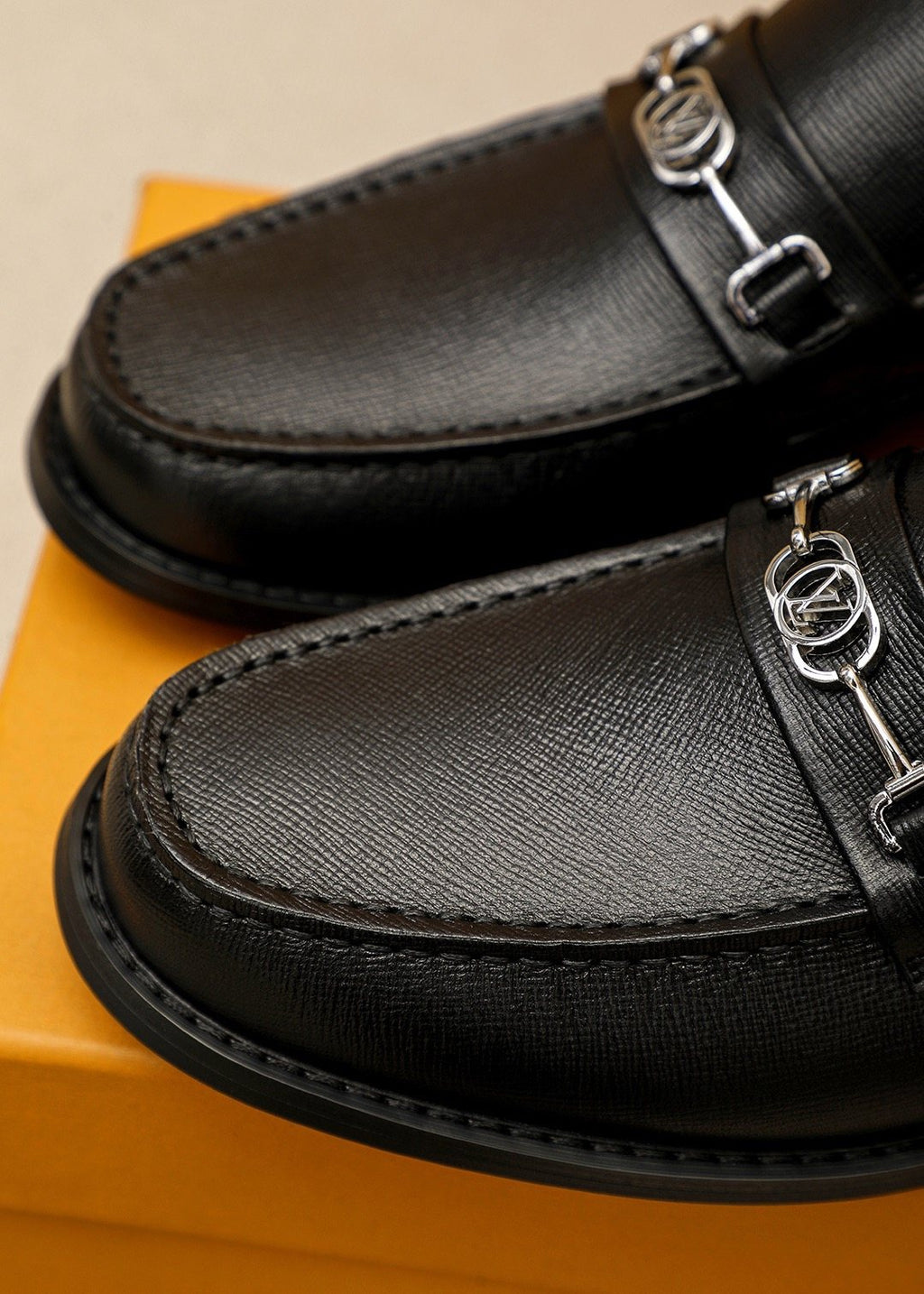 Louis Vuitton Black Textured Metal-Bit Loafers