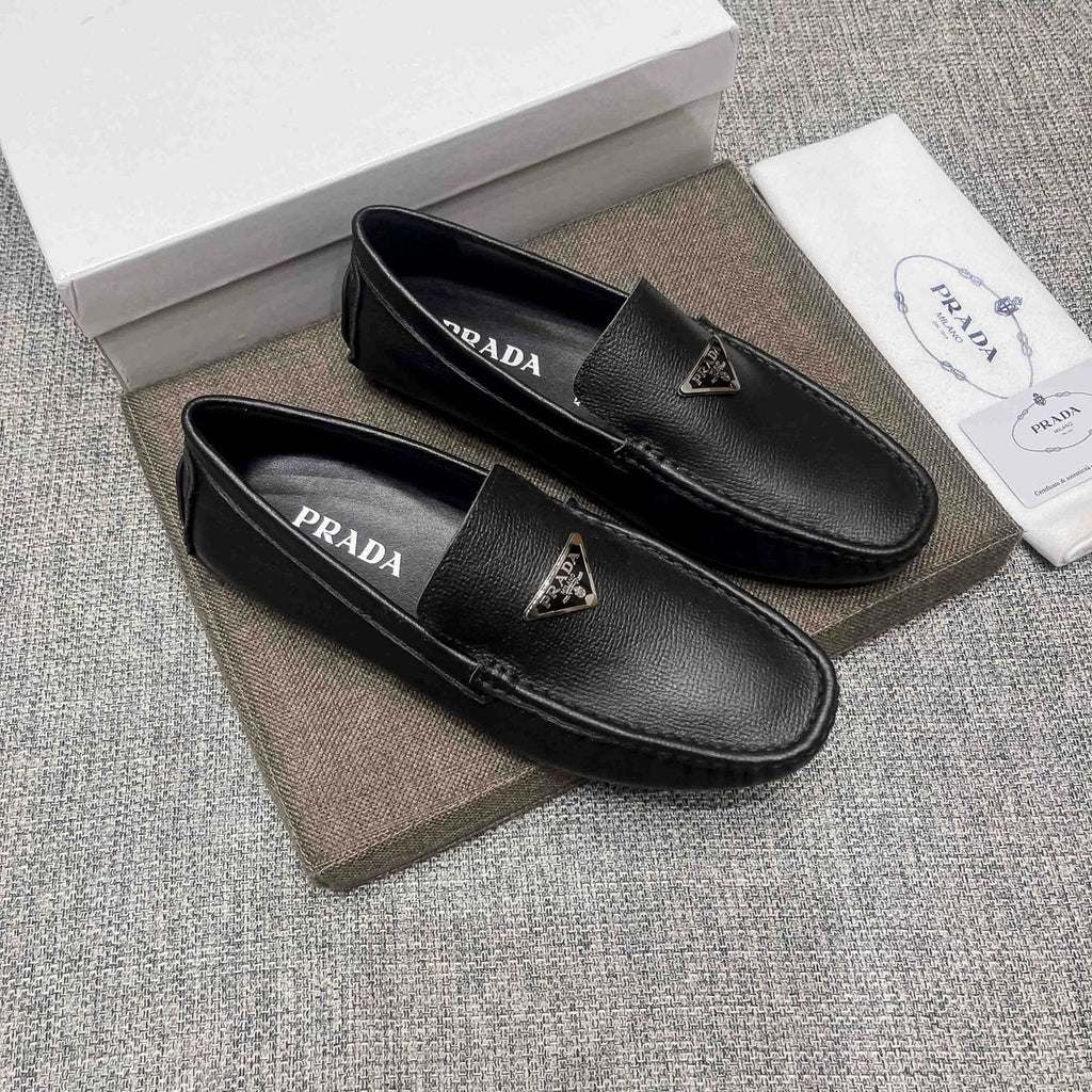 Prada Black Triangle Plaque Loafers