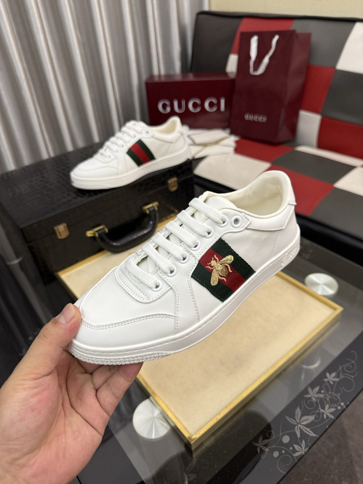 Gucci Green and Red Stripe Bee Sneakers
