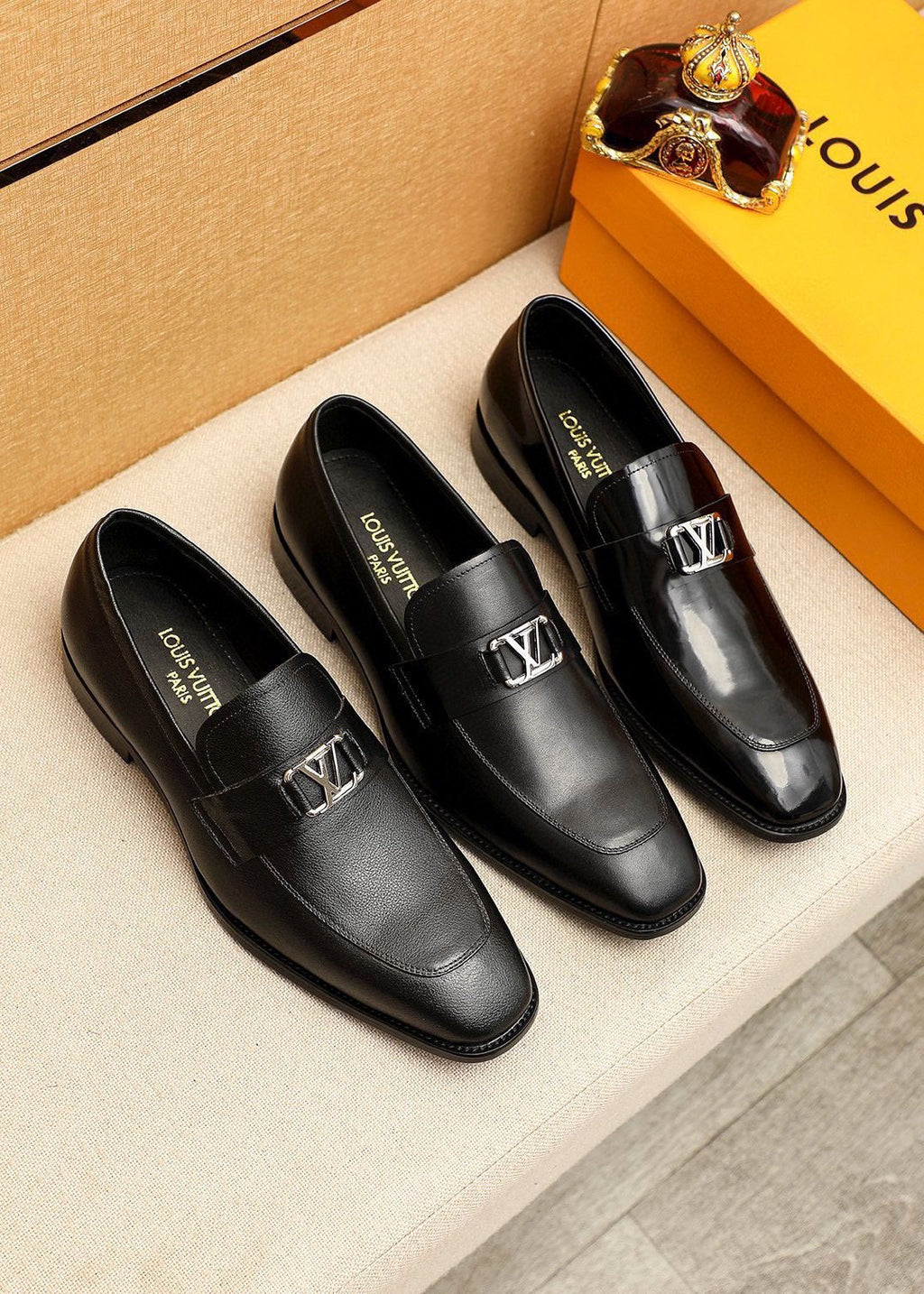 Louis Vuitton Men's Glossy Black Leather Loafers