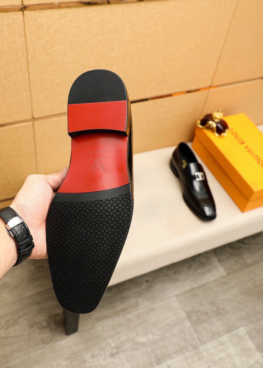 Louis Vuitton Men's Glossy Black Leather Loafers