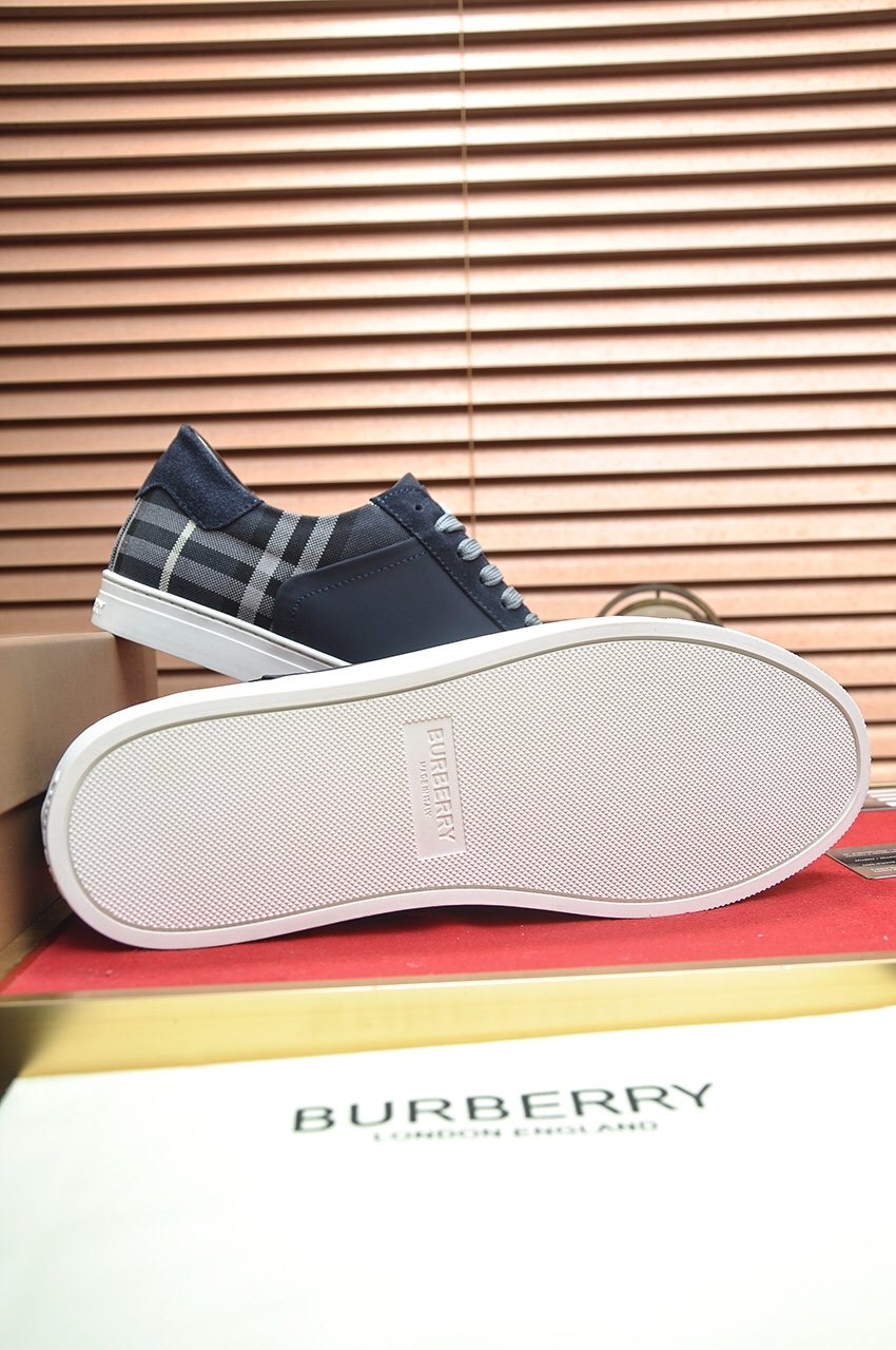 Burberry Navy Check Low-Top Sneakers - White Rubber Sole