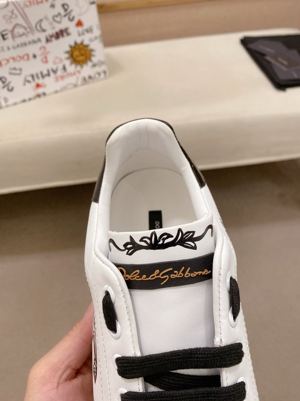 Dolce & Gabbana White Graphic Lace-Up Sneakers