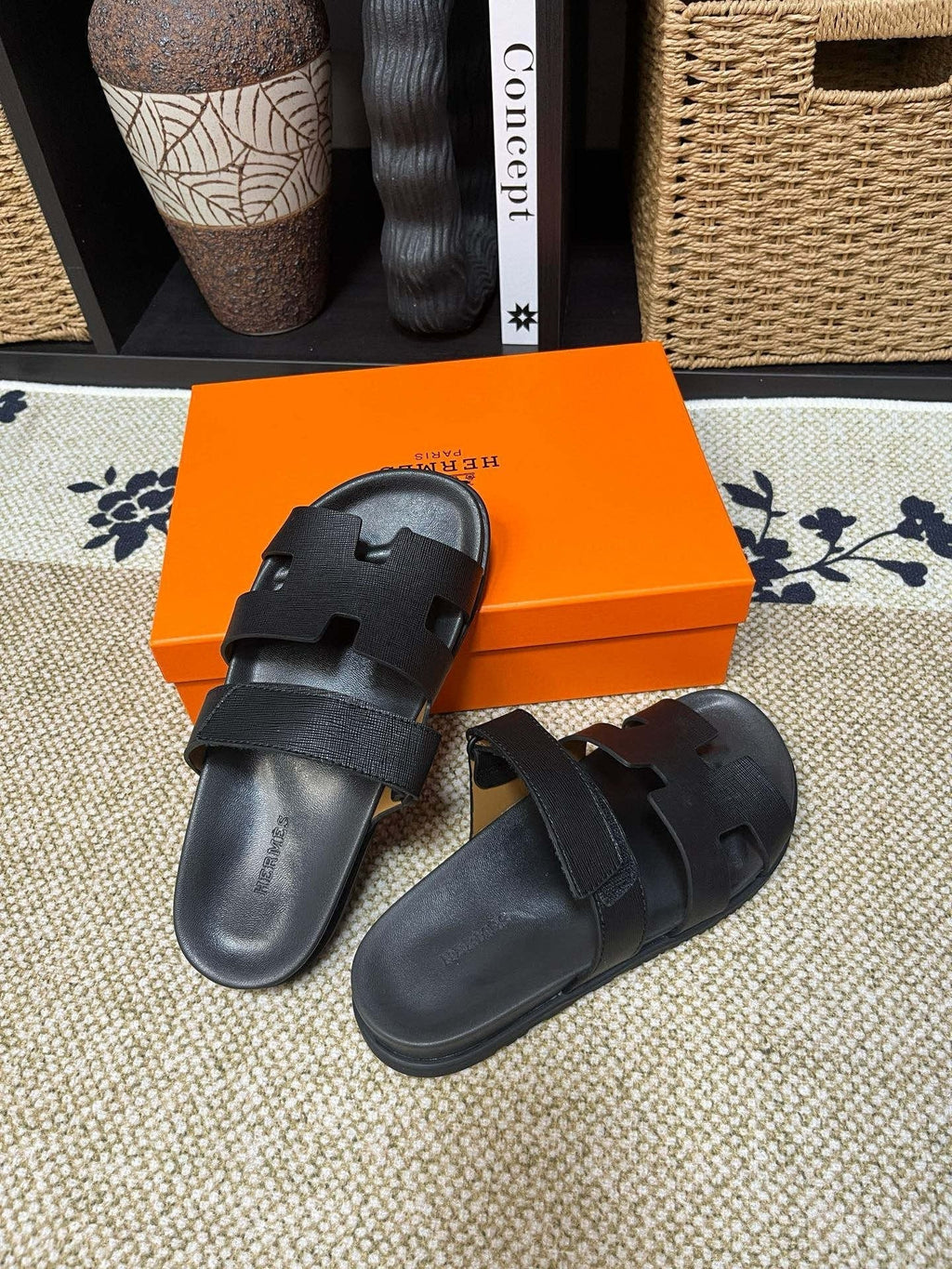 Hermes Men's Kazimir Cutout Slide Sandals