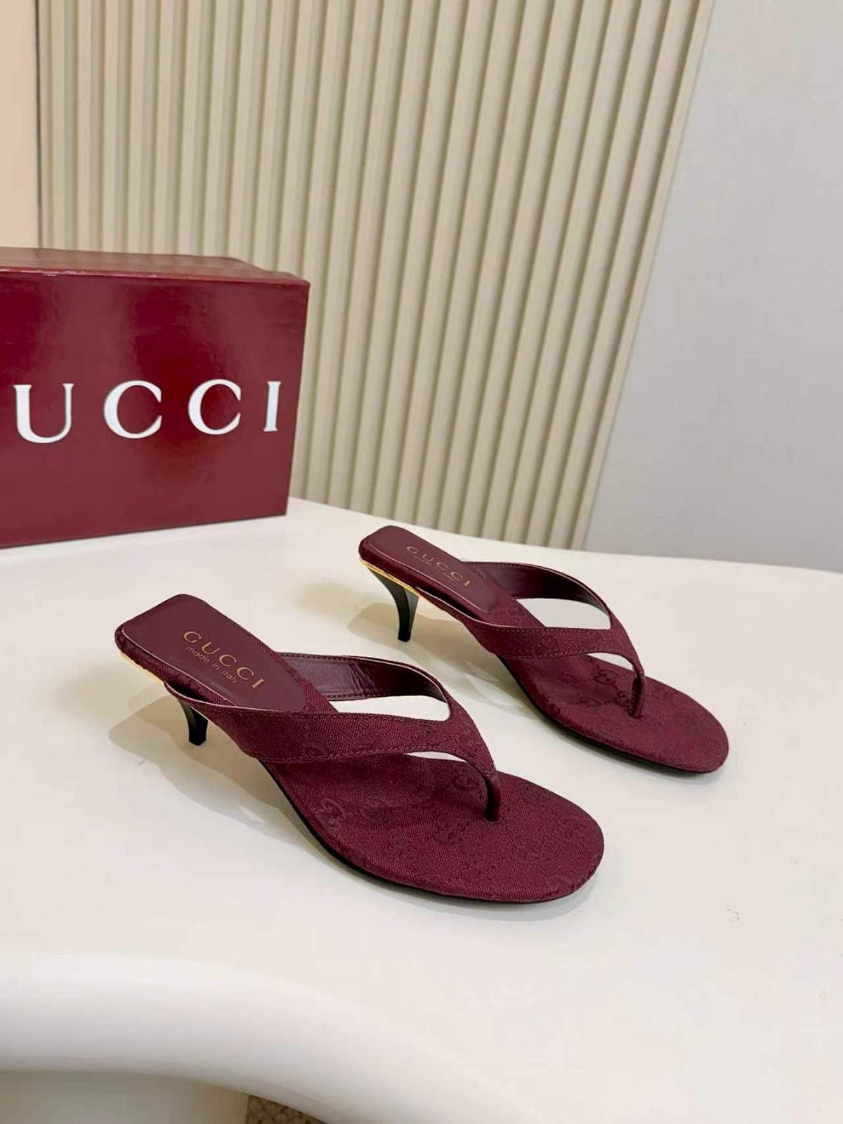 Gucci Monogram Thong Heel Sandals