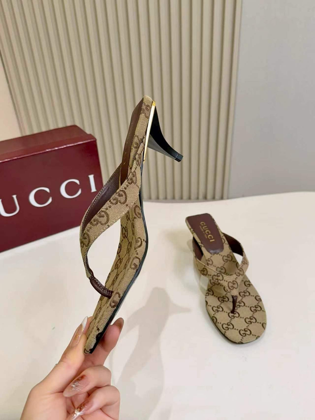 Gucci Monogram Thong Heel Sandals