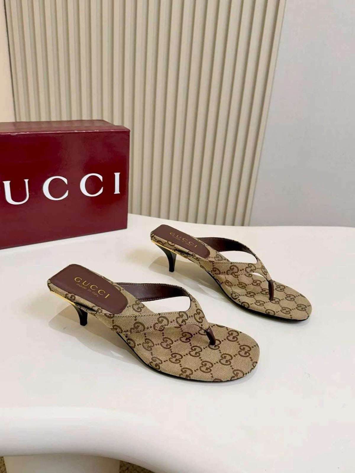 Gucci Monogram Thong Heel Sandals