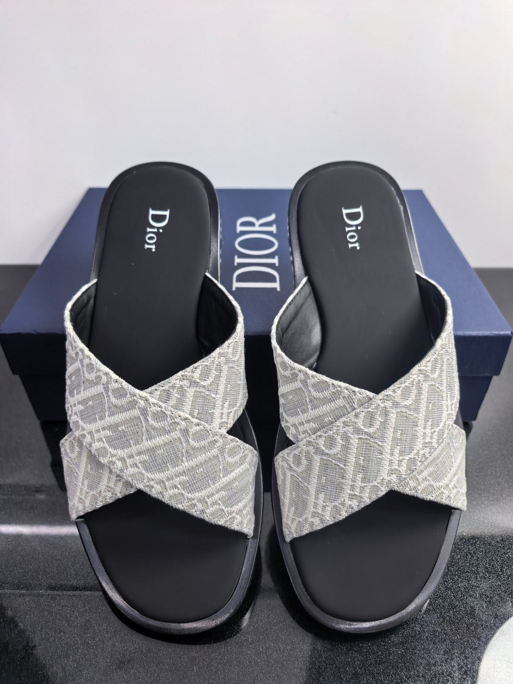 Dior Pattern Crossover Slide Sandals