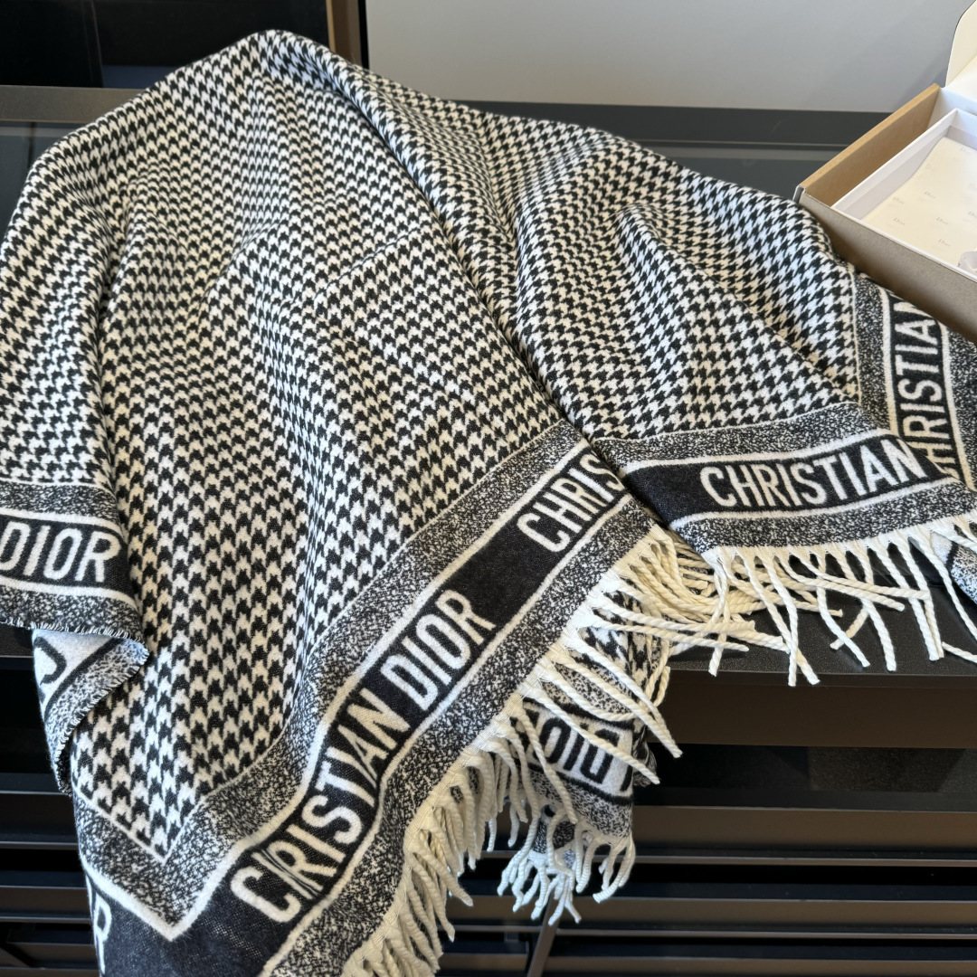 Dior Houndstooth Fringe Scarf