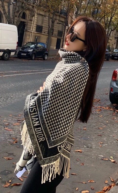Dior Houndstooth Fringed Square Scarf & Shawl