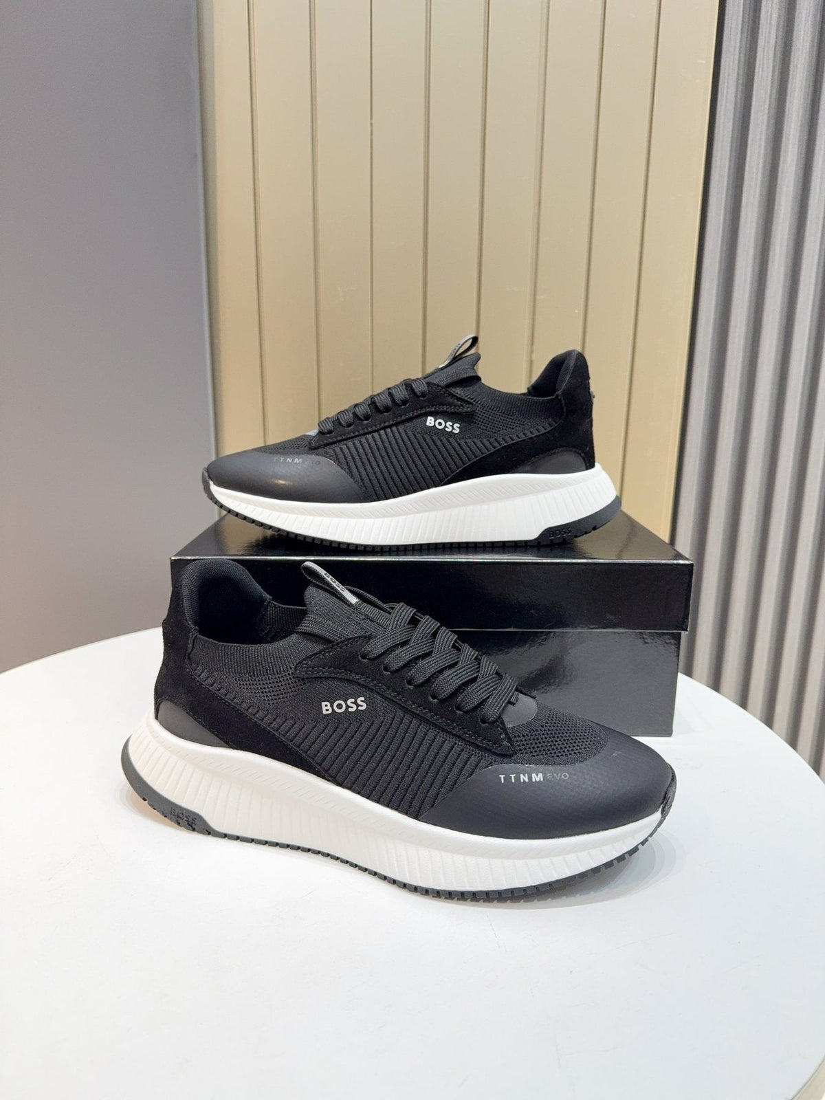 BOSS Knit Lace-Up Sneakers - Side Wordmark Detail