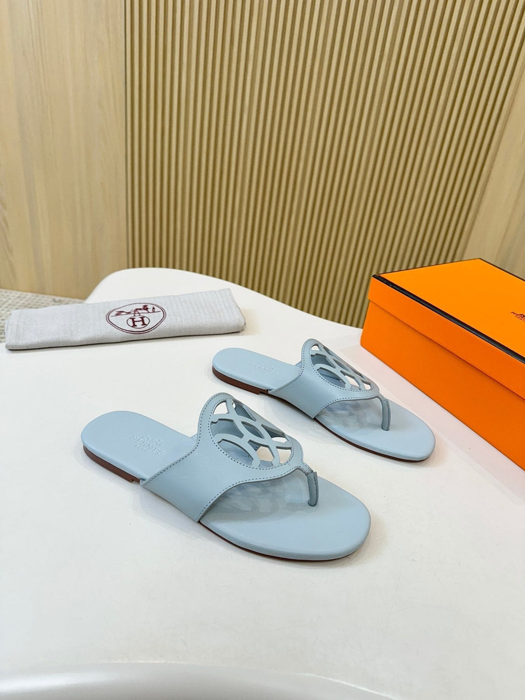 Hermès Brown Cutout Thong Sandals