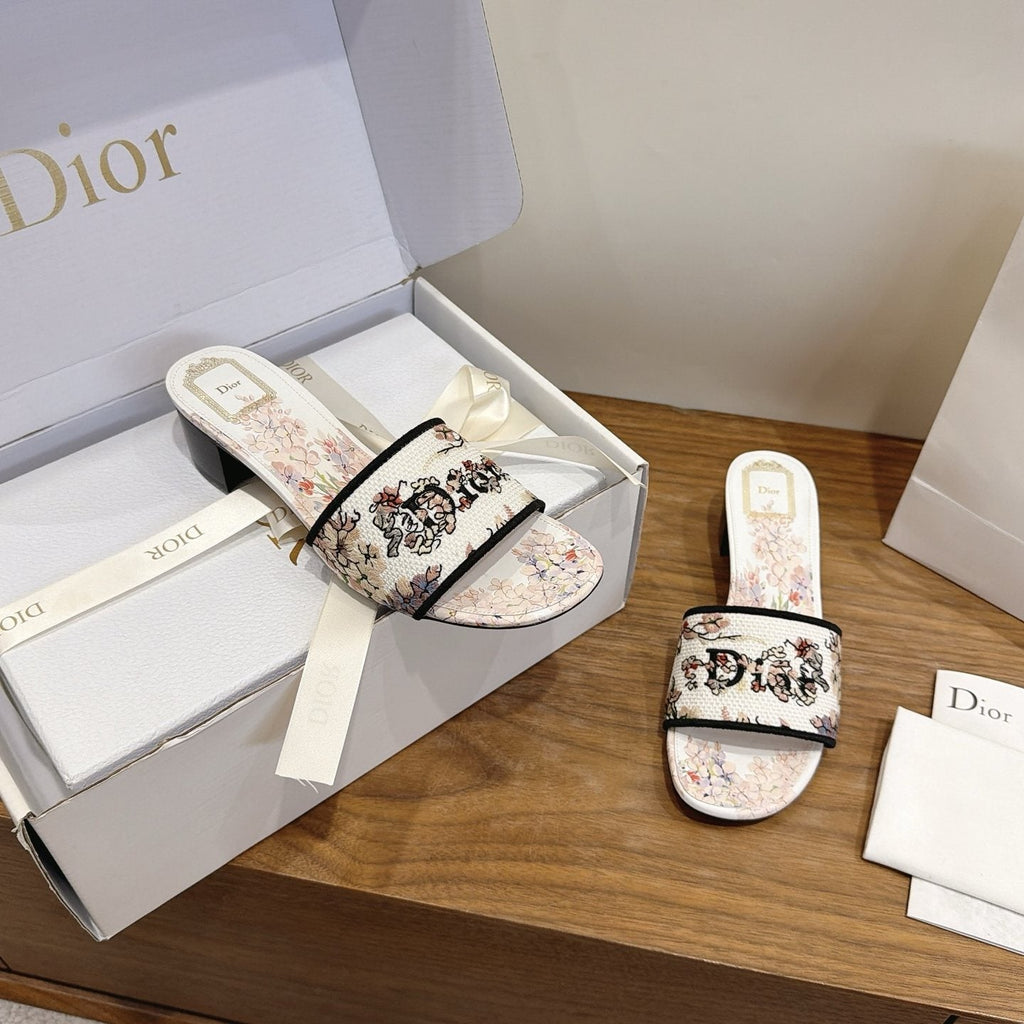 Dior Women's Floral Embroidered Block-Heel Slide Sandals