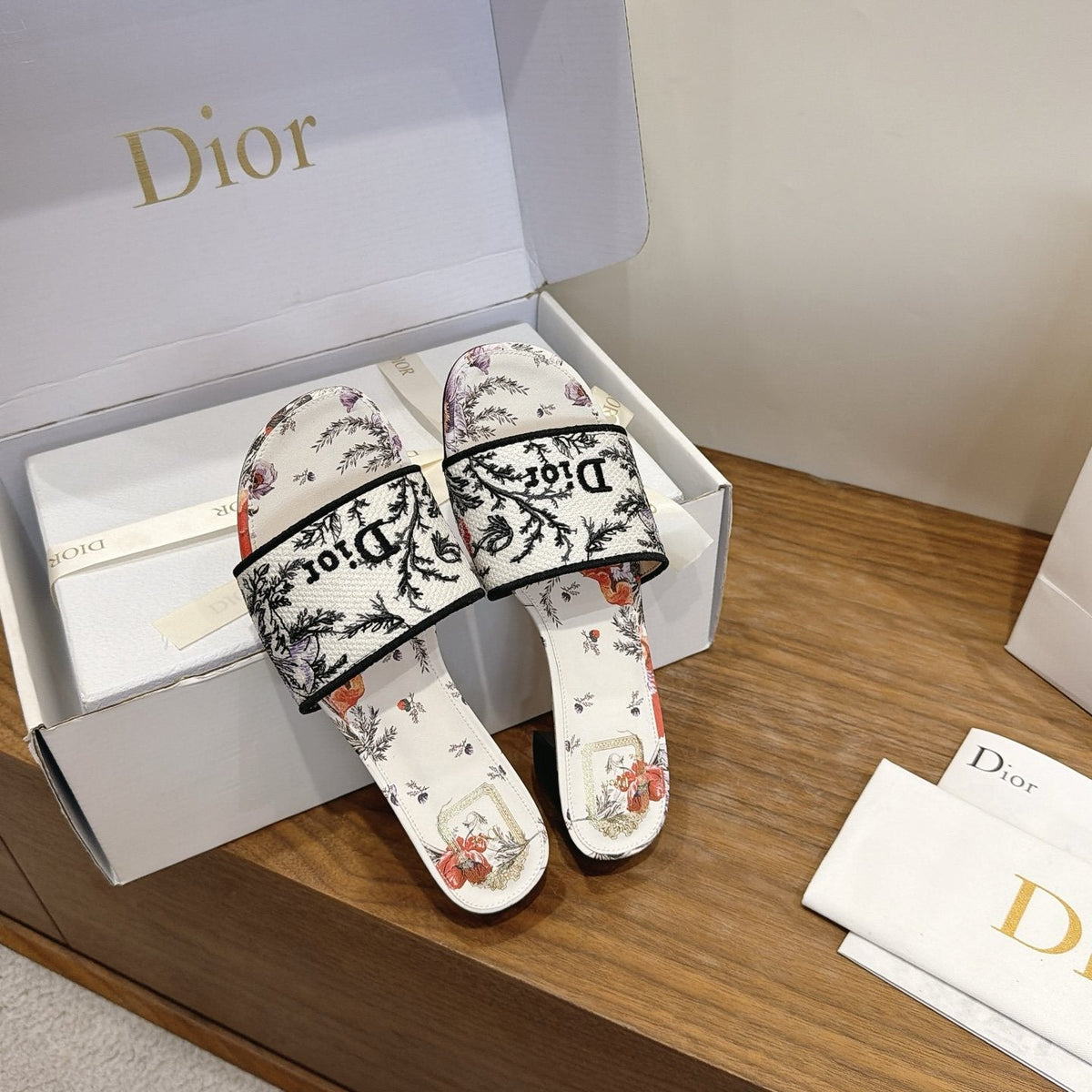 Dior Women's Floral Embroidered Block-Heel Slide Sandals