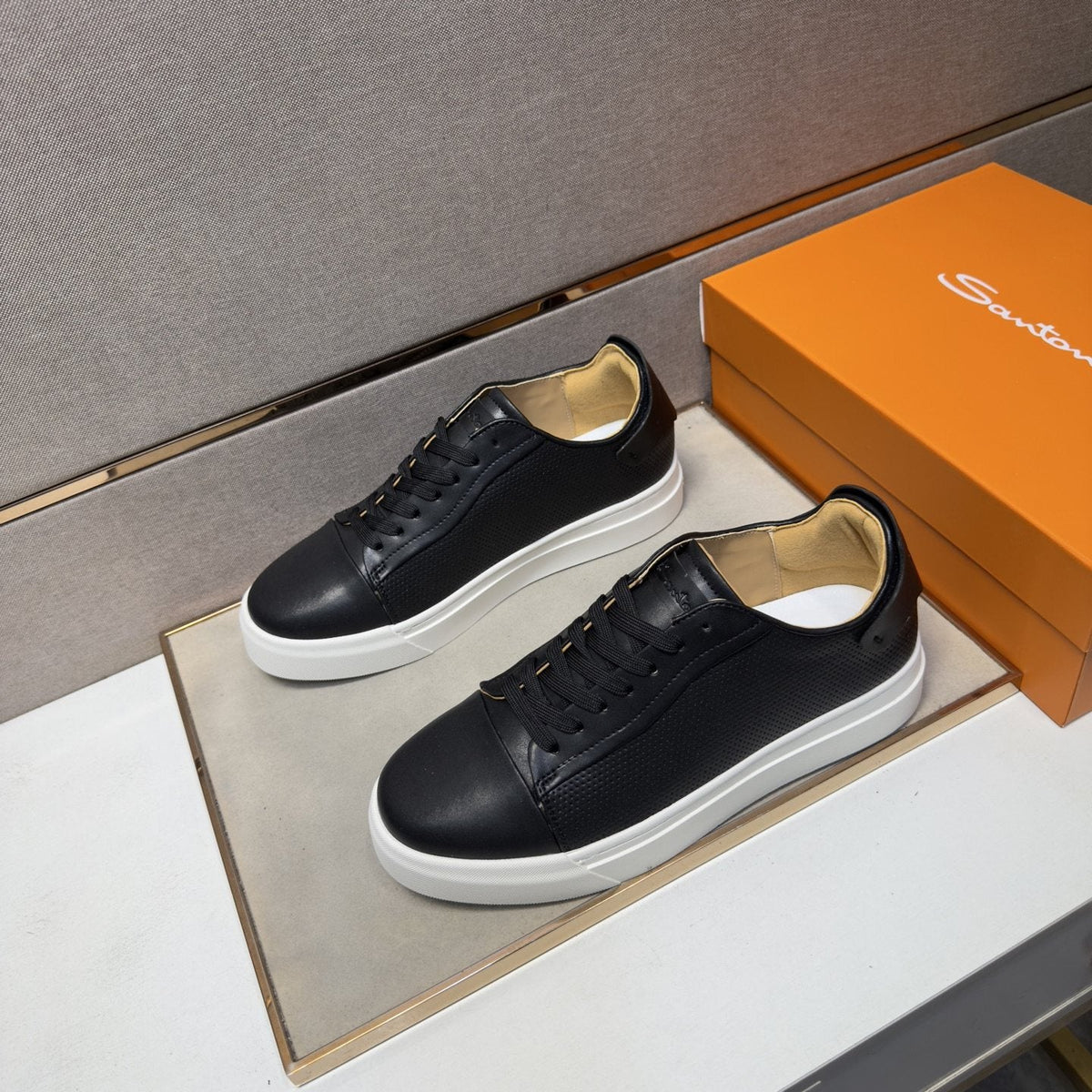 Santoni Navy Blue Low-Top Sneakers