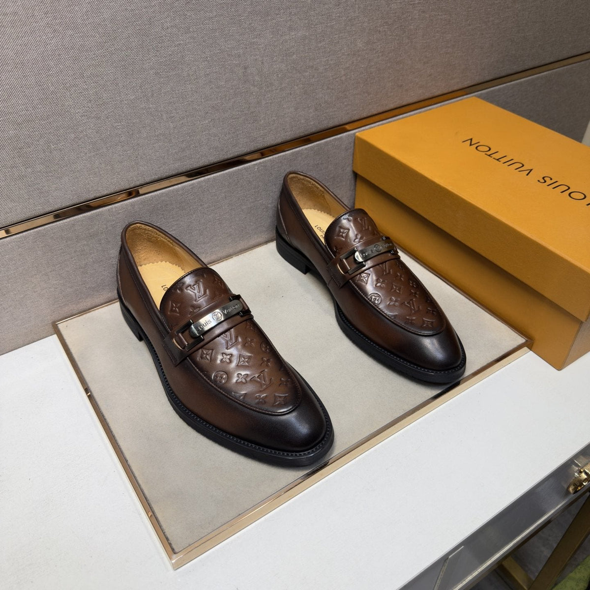 Louis Vuitton Men's Embossed Metal-Bar Loafers