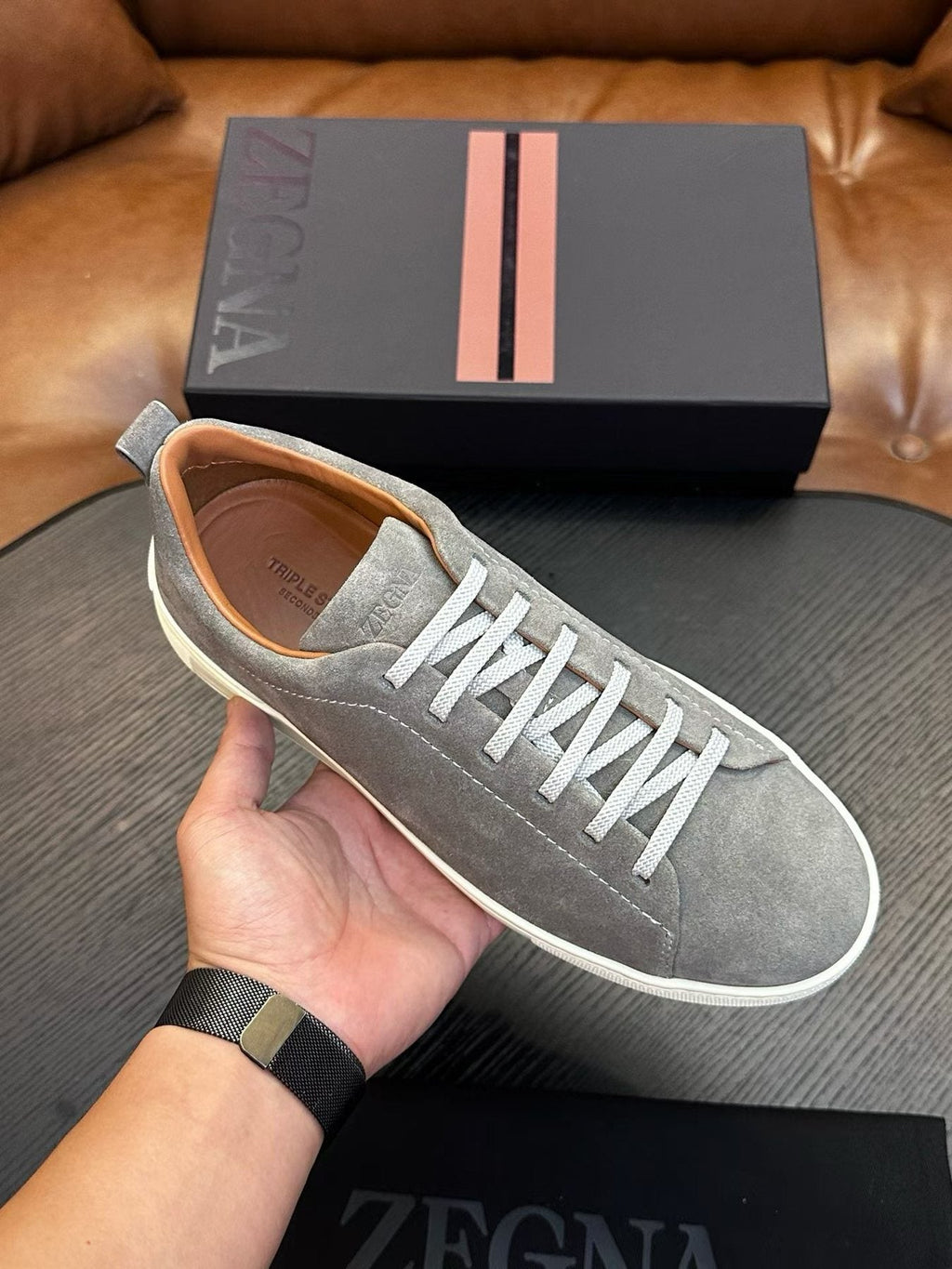 Zegna Brown Lace-Up Sneakers
