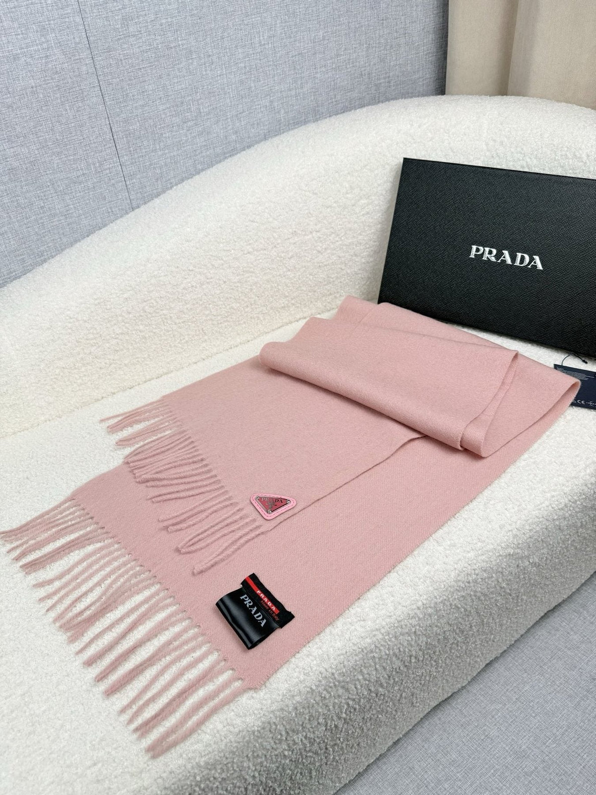 Prada Fringed Triangle Plaque Scarf