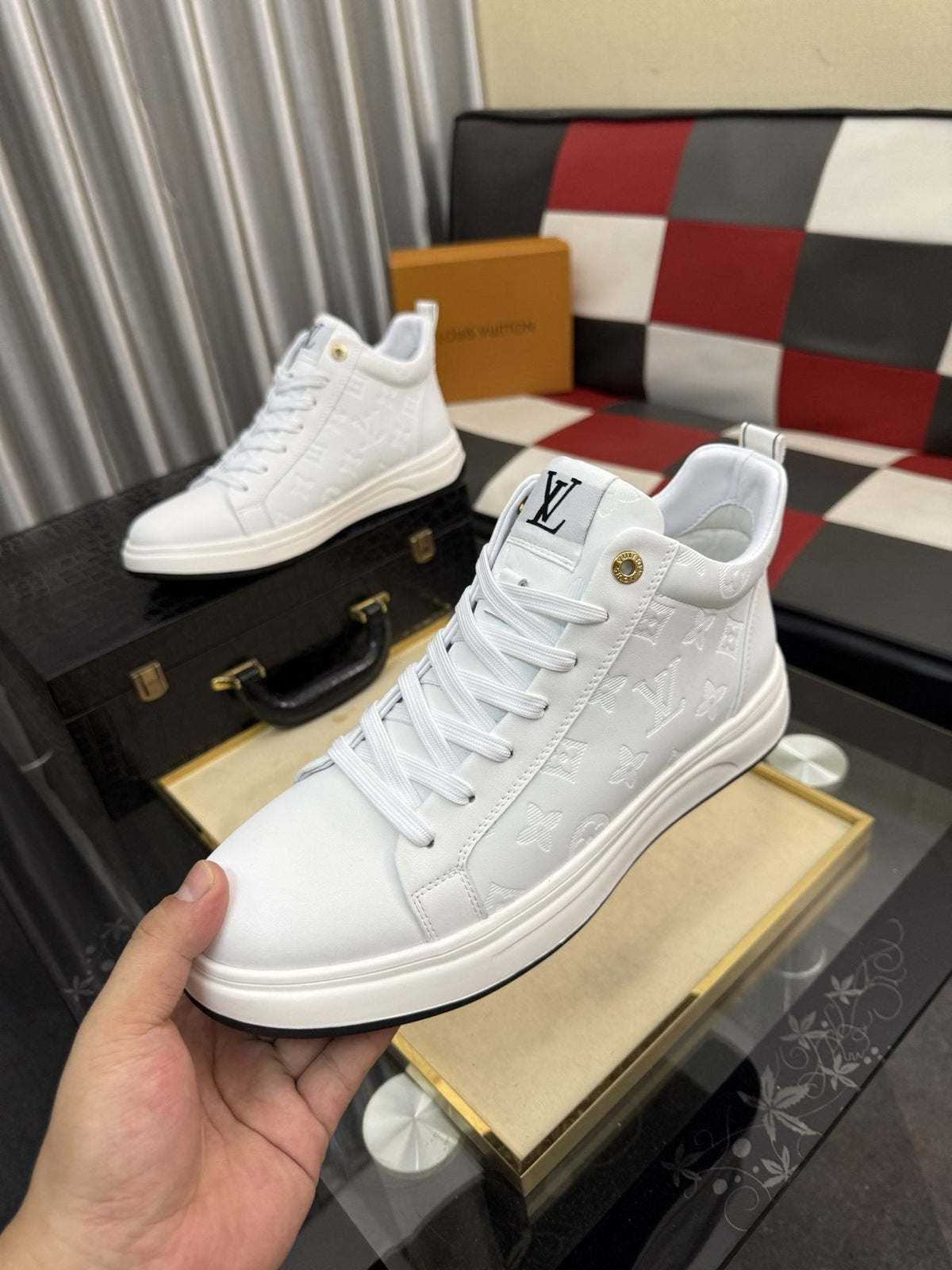 Louis Vuitton Embossed High-Top Sneakers