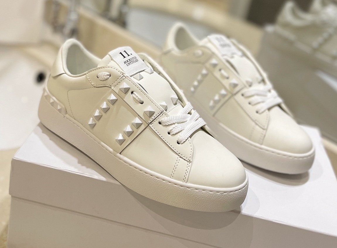 Valentino White Silver Studded Low-Top Sneakers