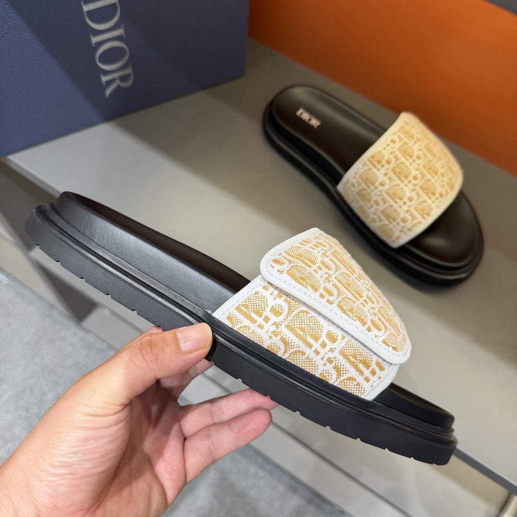 Dior Patterned Strap Slide Sandals - Low-Profile Sole