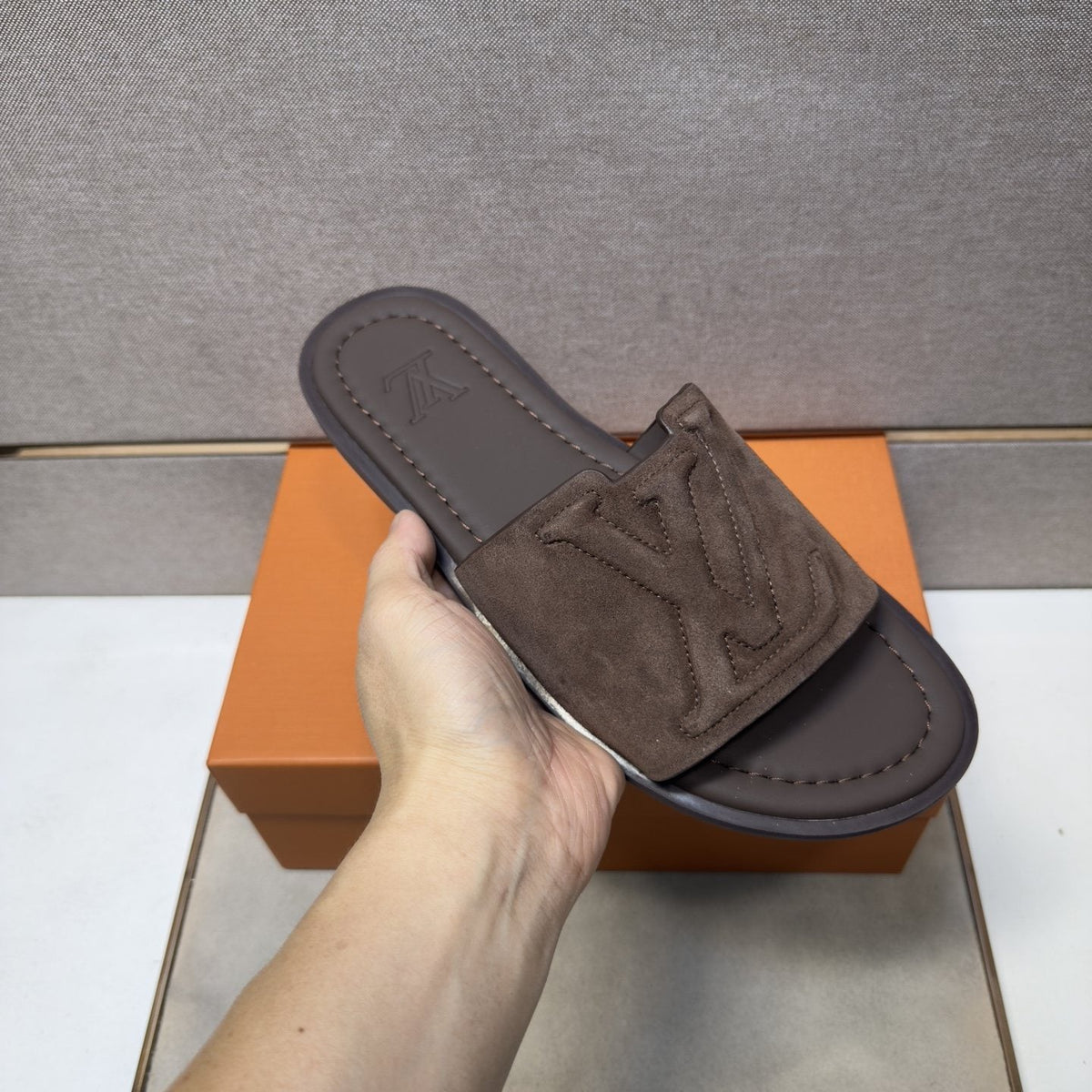 Louis Vuitton Men's Embossed Strap Slide Sandals - Leather Lining