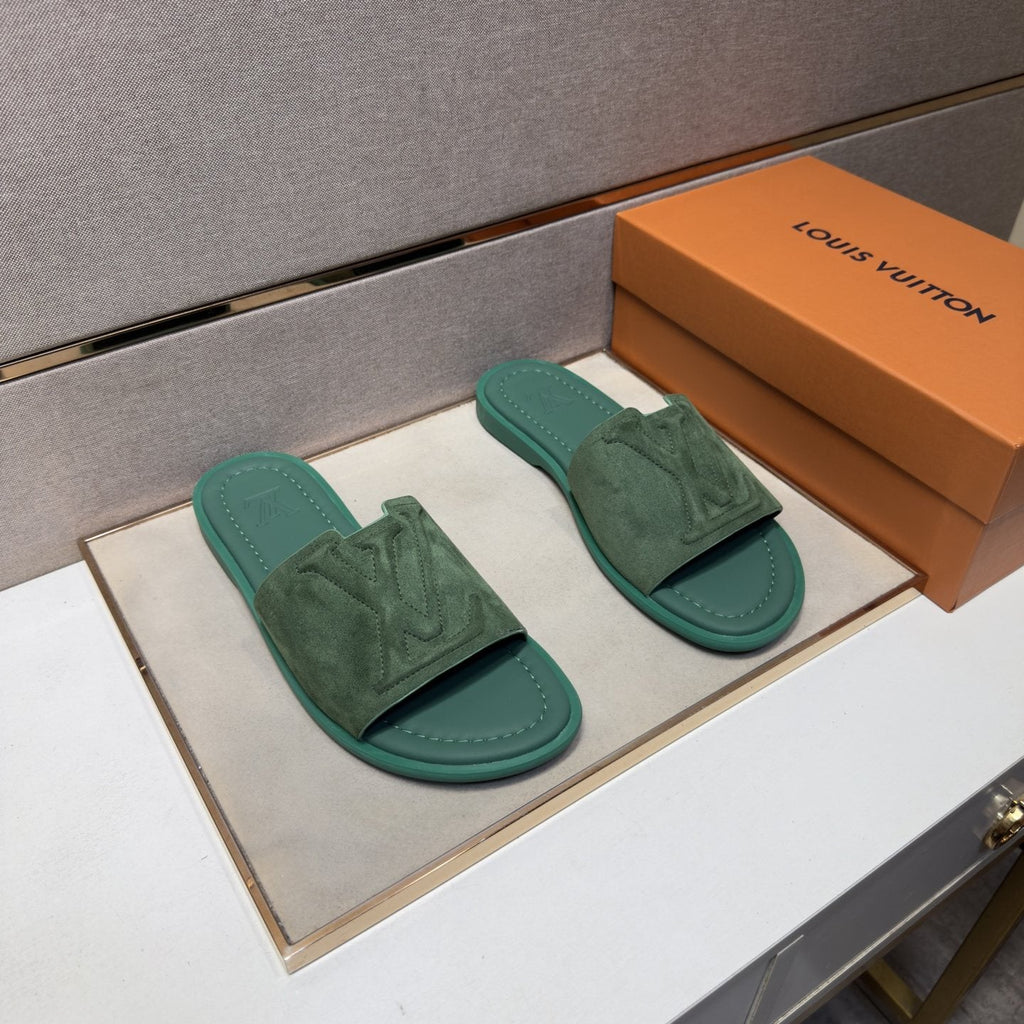 Louis Vuitton Men's Embossed Strap Slide Sandals - Leather Lining
