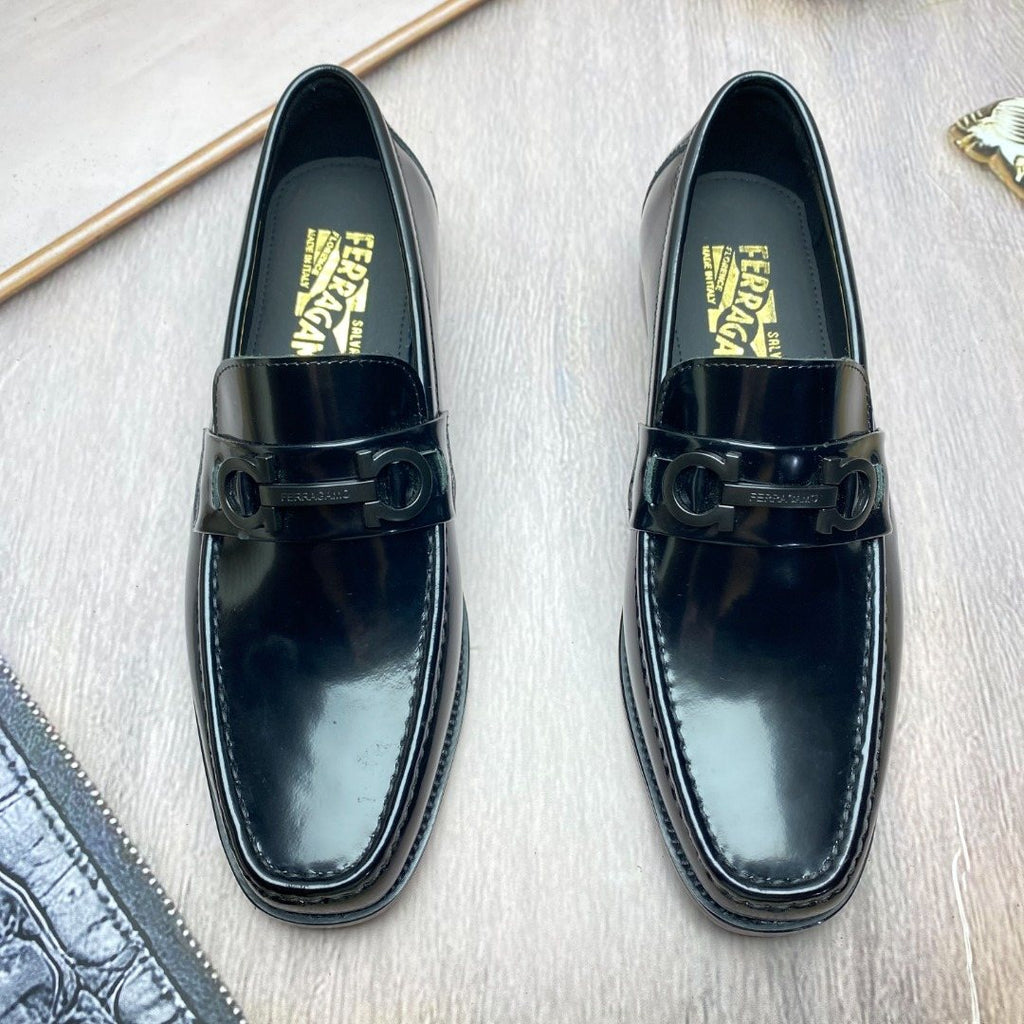 Ferragamo Black Metal-Accent Slip-On Loafers