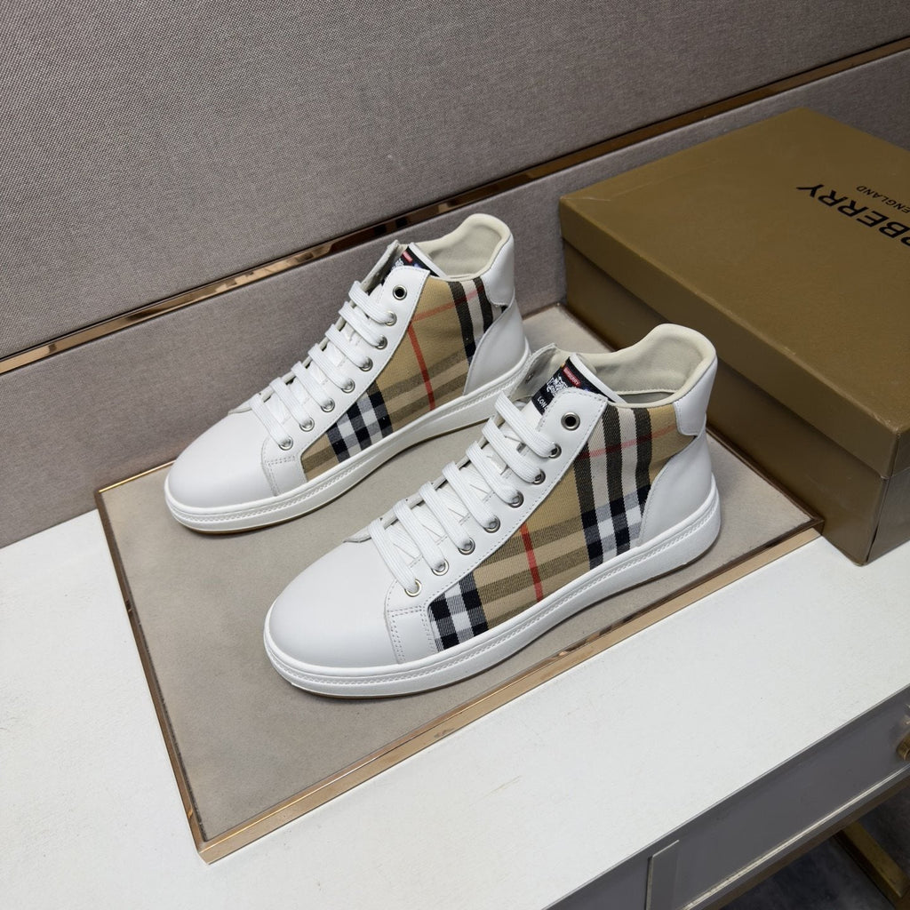 Burberry Men's Plaid-Panel High-Top Sneakers