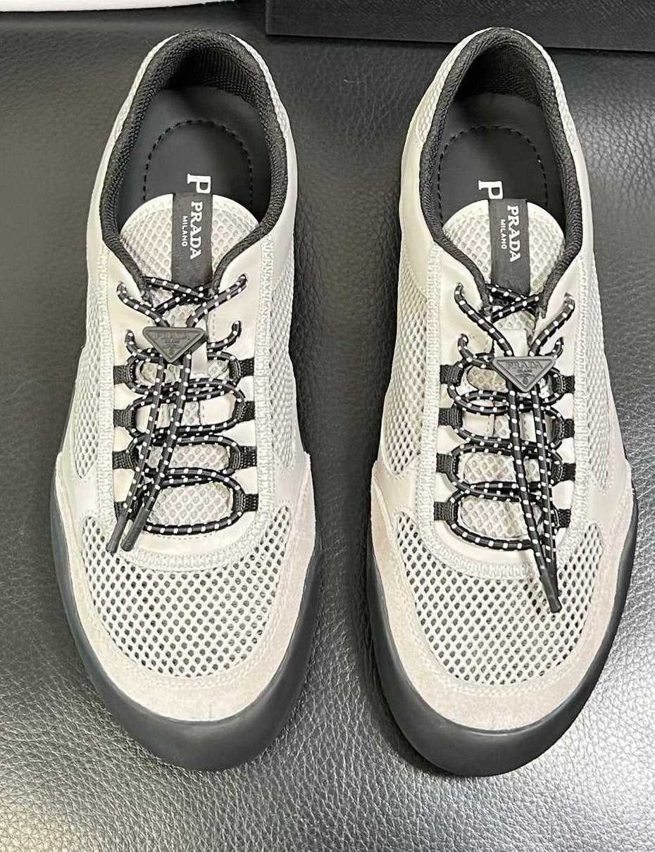 Prada White, Gray & Black Low-Top Sneakers