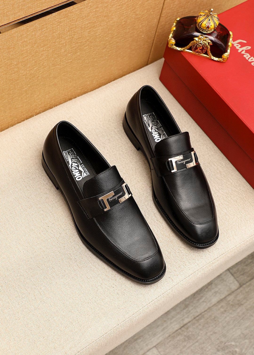 Ferragamo Black Buckle Loafers - Rubber Sole